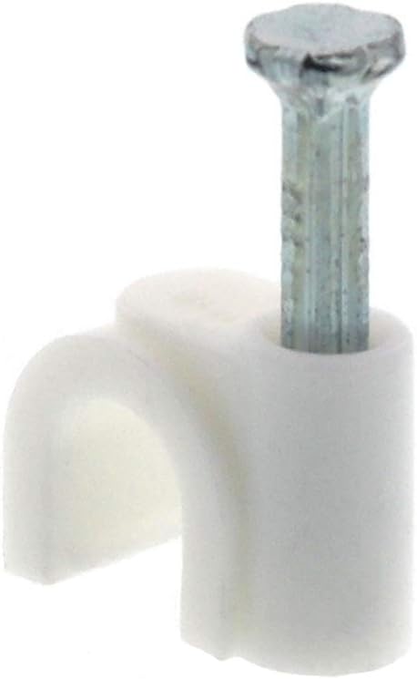 Secure 6mm White Round Nail Cable Clip for Coax, Ethernet, and Telephone Cable Management - 100 Pack