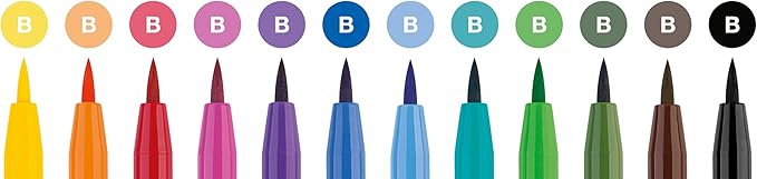 Faber-Castell Art & Graphic Pitt Artist Pen Brush India Ink Pen, Basic Tones, Set Of 12, For Art, Craft, Drawing, Sketching, Home, School, University, Colouring
