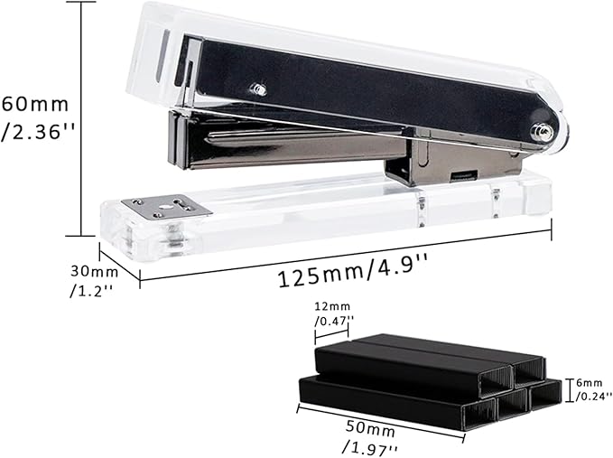 NatSumeBasics Clear Stapler with Black Staples, Standard Staper with 1000 26/6 Staples for Desk Home School Office Stationery Supplies Accessories Decoration (Black)