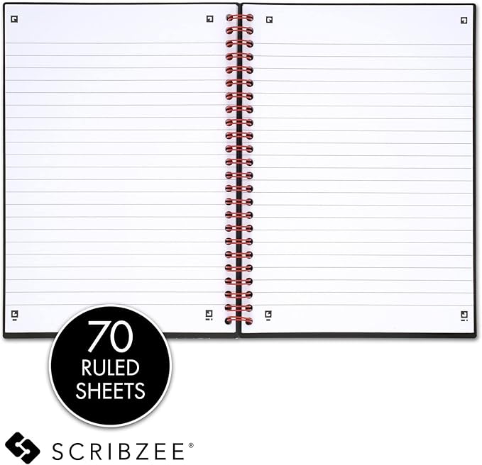 Black n' Red Notebooks, Business Journals, 3 Pack, 8-1/4" x 5-7/8", 70 Sheets, Ruled, Optik Paper, Scribzee App, Flexible Poly Cover, Wirebound, Black (400161061)