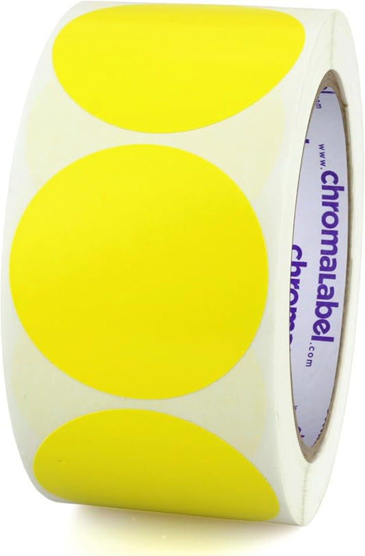 ChromaLabel 2 Inch Round Label Removable Color Code Dot Stickers, Inventory Label, 500 Labels per Roll, Yellow