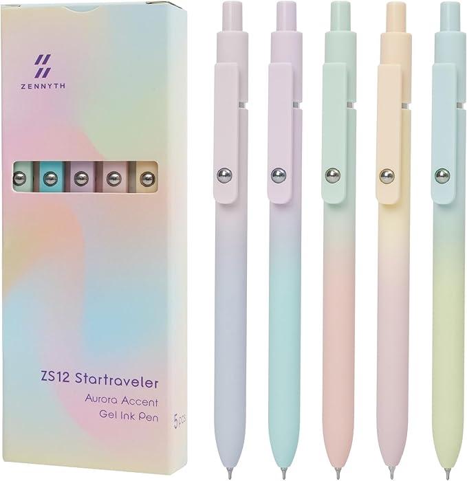 Gel Pens, 5 Pcs 0.7mm Quick Dry Black Ink Pens Fine Point Smooth Writing, Cute Office School Supplies Gifts for Women (Gradient)