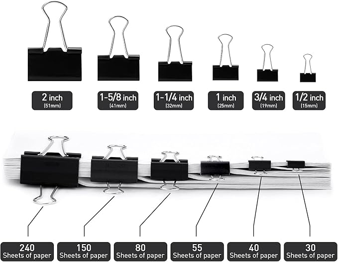 Large Binder Clips, 72 Pack, 1.6 Inch, Non-Standard 41mm, Black, Capacity 0.66 Inch, Paper Clip, Great Office Clips, Office Supplies