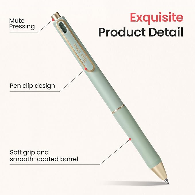 Taja Gel Pens, 6 Pcs Quick Dry Black Gel Ink Pens, 0.5mm Fine Point Smooth Writing Pens for Journaling and Note Taking, Cute Aesthetic Pens for Women & Men-Green