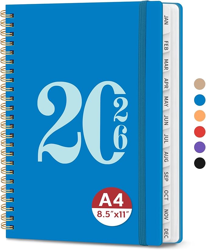 2026 Planner, Weekly and Monthly Calender Planner, Jan 2026 to Dec 2026, Hardcover 2026 Calendar Book with Tabs & Inner Pocket, Office Home School Supplies for Women & Men - A4 (8.5" x 11"), Azure Blue