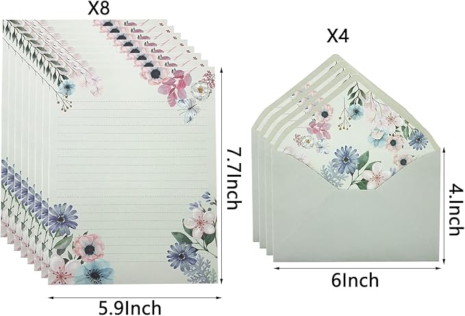 SCStyle Stationary Paper and Envelopes Set Contain 48Sheets Writing Paper 5.9X7.7Inch+24 Pcs A6 Cute Envelopes 4x6Inch with Water-Based Adhesive,Unique Flower Design-Stationary Set for Writing Letters