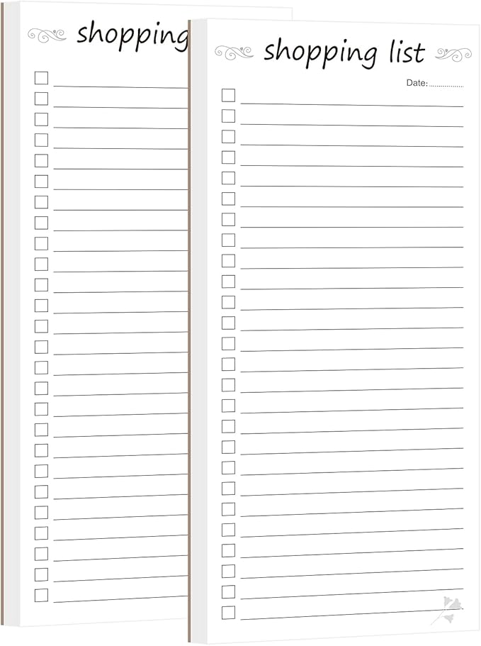 Shopping List Notepad, Grocery List Task Planner Writing Pad, 2 Pack 3.7x8.5, Store, Market, Pad for Planning, Simple Stylish To-Dos Memo Pad for Planning, Tasks, Appointments, Reminders, Home, Office - 50 Sheets per Pad (Shopping List, 3.7" x 8.5")