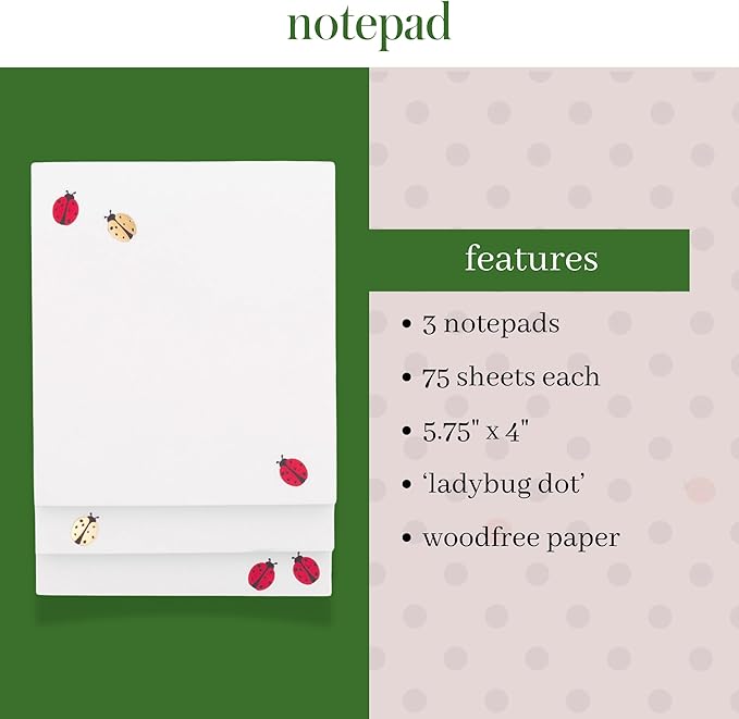 kate spade new york Stacked Notepad Assorted Sizes, Includes 3 Cute Notepads with 75 Sheets Each, Colorful Pads of Paper for Desk Notes (Ladybug Dot)