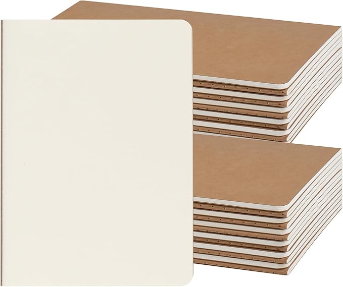 ZCZN 24 Pack A5 Kraft Notebooks Bulk, 8.15x5.5 Inches Blank Journaling Notebooks, Notebooks for Work, Composition Notebooks for School, Journal notebooks for kids, 60 Pages