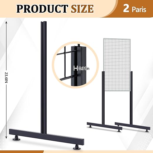Set of 2 Pairs Slide-on Grid Legs T Base Rectangular Tube T-Shape Grid Wall Panel Legs, No Hardware Needed(Black,17.7 x 24 Inch)