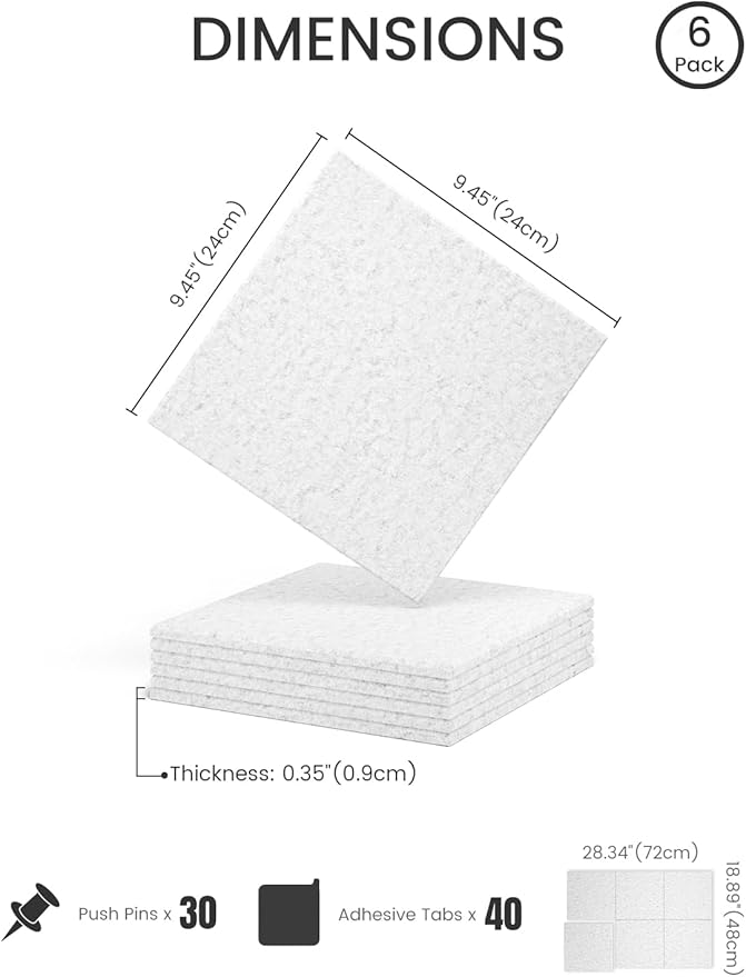 Fluxynara Felt Bulletin Board Tiles -28"x18" Cork Board Alternative for Office Decor, Push Pin Board Wall Organizer 6-Pack - Silvery Gray