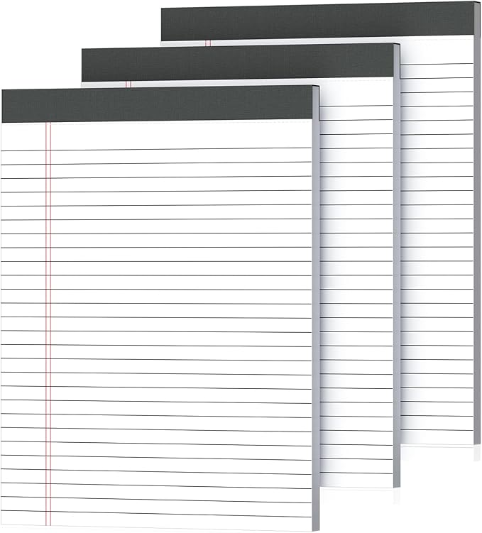 3 Pack White Legal Pads 8.5 x 11 Inch, Wide Ruled Notepads Lined Memo Note Pads, 8.5x11 Inch Micro Perforated Writing Pads 30 Sheets Per Pad for Work Study Daily Note Taking List