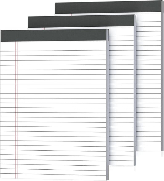 3 Pack White Legal Pads 8.5 x 11 Inch, Wide Ruled Notepads Lined Memo Note Pads, 8.5x11 Inch Micro Perforated Writing Pads 30 Sheets Per Pad for Work Study Daily Note Taking List