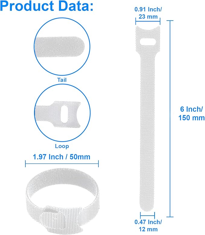 60 PCS 6 Inches Reusable Cable Ties, Wire Ties, Cord Organizer, Cable Organizer, Adjustable Cable Management - White