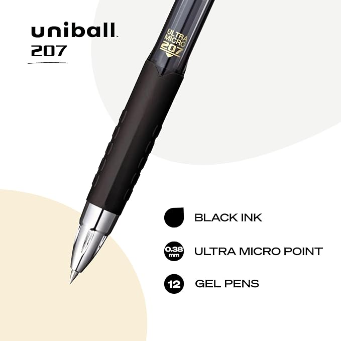 uniball 207 Signo Gel Ultra Micro Gel Pen, Retractable, Extra-Fine 0.38 Mm, Black Ink, Smoke Barrel 12 Count (Pack of 12)
