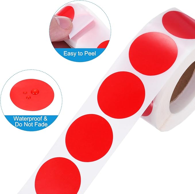 uxcell 500pcs Red Round Stickers Roll 1 Inch Self-Adhesive Stickers Coding Label Removable for DIY Crafts Homework, Office, Shop, Home, Classroom Marking