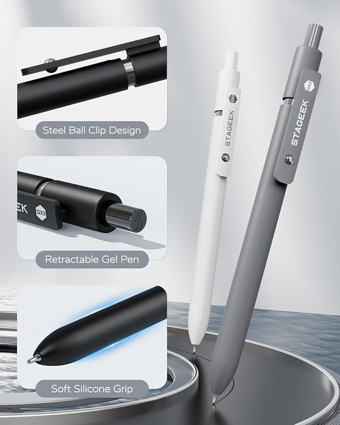 Black Gel Pens, 6Pcs Fine Point Smooth Writing Pens with 3 Extra Refills, Black Ink Pens for Journaling, Office, Note Taking, School Supplies, Nurse Aesthetic(Black Gray White)