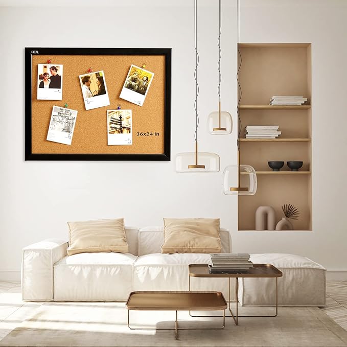 Gideal Cork Board 24 x 36 Inch Bulletin Board, Cork Notice Board 100% Wood Framed Brazil Imported, Mounting Hardware Push Pins Included