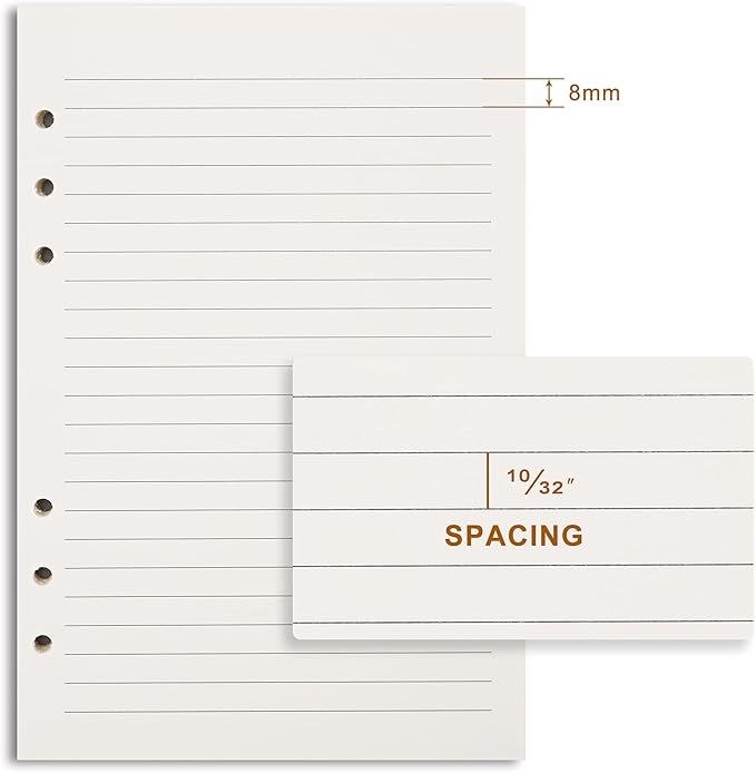 A5 Lined Paper,6 Holes Refill Paper for A5 Planner Binder Journals, 8mm Ruled Loose Leaf, 80 Sheets/160 Pages,5.6x8.3 Inch,Beige