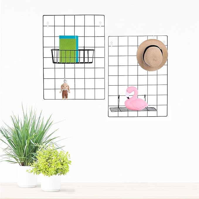 DIJIAHUA 2 Pack Wall Grid Panel Wire Photo Wall Pictures Display Board with Accessory Wall Storage Organizer Memo Board Over Desk Décor for Home, Office and Dorm