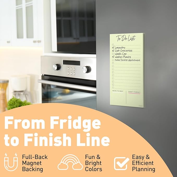 S&O Colorful Magnetic To Do List for Refrigerator - 4 Pack Magnetic Notepads for Refrigerator - Fridge sheets with Magnet - Adhesive Sheet Pads for Freezer- Grocery List Notepads - 3.5x7”, 45 Page
