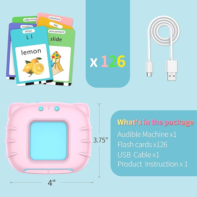 ABC Talking-Flash-Cards with 252 Sight Words, Valentine's Day Birthday Gifts for Girls 2 3 4 5 6 Years, Language Therapy Toys for Autistic Children, Learning Toys for Toddlers Ages 2-6, Pink