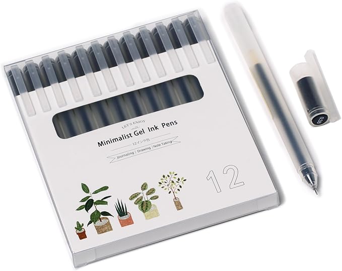 Smooth Writing Gel Pens Ultra Fine Point 0.38mm Rollerball Black Ink Pens for Japanese Style Office School Stationery Supply,12 Count