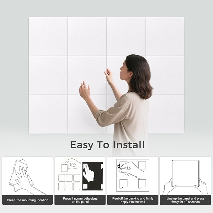 Large Felt Bulletin Board Tiles 48" x 36" Cork Board Alternative 12 Pack with 70 Adhesive Tabs Felt Wall Tiles Cork Boards for Walls Thick Slat Wall Panels for Home Office Classroom Decor
