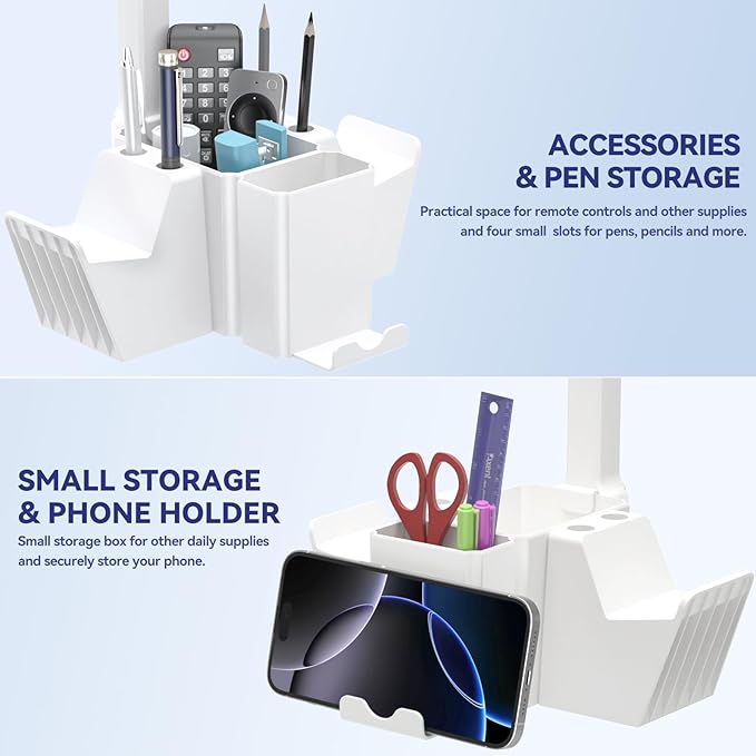 KDD Dual Controller Holder with Headphone Stand - Multi-Functional Desk Storage Box with Phone Holder - Universal Controller Stand with Desktop Organizer for Remote Control Pen Accessories(White)