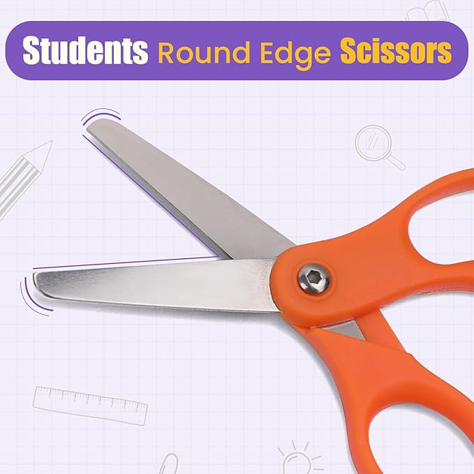 30 Packs 5" Small School Student Blunt Tip Craft Kids Scissors, Stainless Steel Blades Comfort Grip 5 Inch Safety Scissors Bulk for Children Toodler Cutting Paper