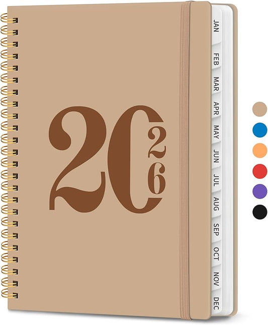 2026 Planner, Weekly and Monthly Calender Planner, Jan 2026 to Dec 2026, Hardcover 2026 Calendar Book with Tabs & Inner Pocket, Office Home School Supplies for Women & Men - A5 (6.3" x 8.5"), Oat Brown