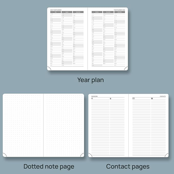 POPRUN Weekly Planner 2026 Pocket Size Calendar (4" x 6.25") 12 Months Notebook with Horizontal Layout, Leather Soft Cover, Inner Pocket, 100GSM Thick Paper, Pen Holder - Lilac