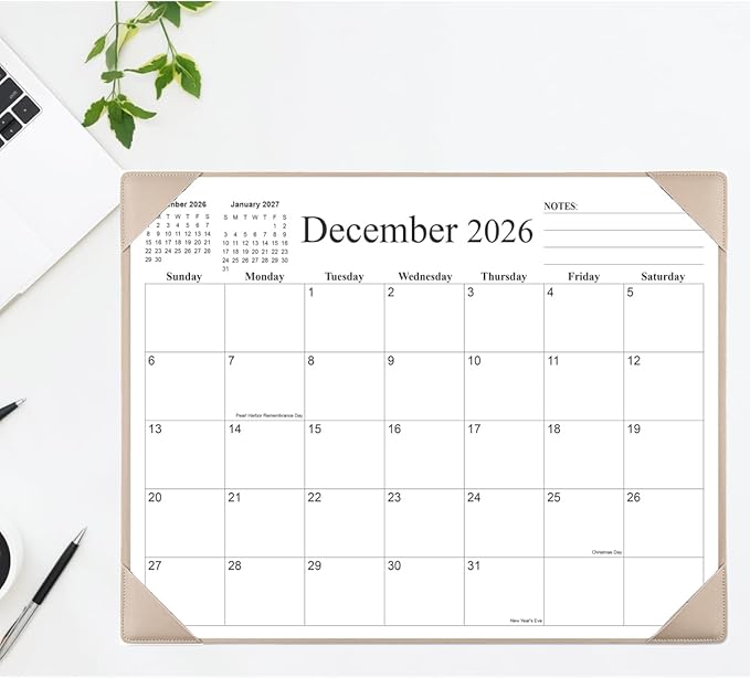 Simplified Desk Calendar 2026 with Desktop Mat, 18 Month Large Desk Pad Calendar from January 2026 to June 2027, 22" x 17" Desk Pad Calendar 2026-2027 for Home, School Office, Beige