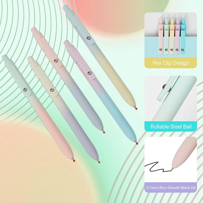 Gel Pens, 5 Pcs 0.7mm Quick Dry Black Ink Pens Fine Point Smooth Writing, Cute Office School Supplies Gifts for Women (Gradient)
