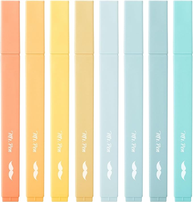 Mr. Pen- Aesthetic Highlighters, 8 pcs, Chisel Tip, Pastel Colors, Cute Highlighters Assorted Colors