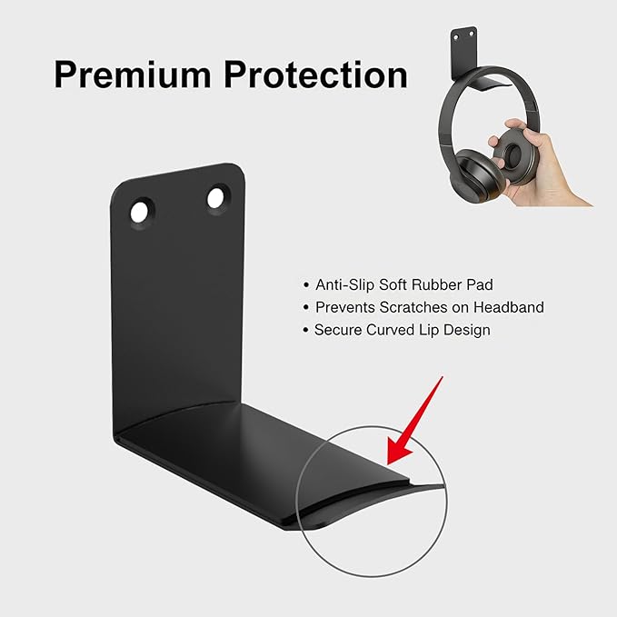 Heavyrain 2PCS Under Desk Headphone Hanger | Carbon steel Headset Stand with 3M VHB Tape | Space Saving Hook for Gaming Headsets, Office & Workspace Organization, Holds up to 5lbs