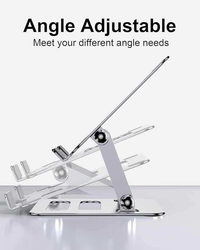 T-Ablet Stand Holder for iPad for Desk, Adjustable Foldable Aluminium Travel T-Ablet Stand for Kindle and T-Ablet (4.7-12.9 inch) Compatible with iPad Pro/Air/Mini, Silver