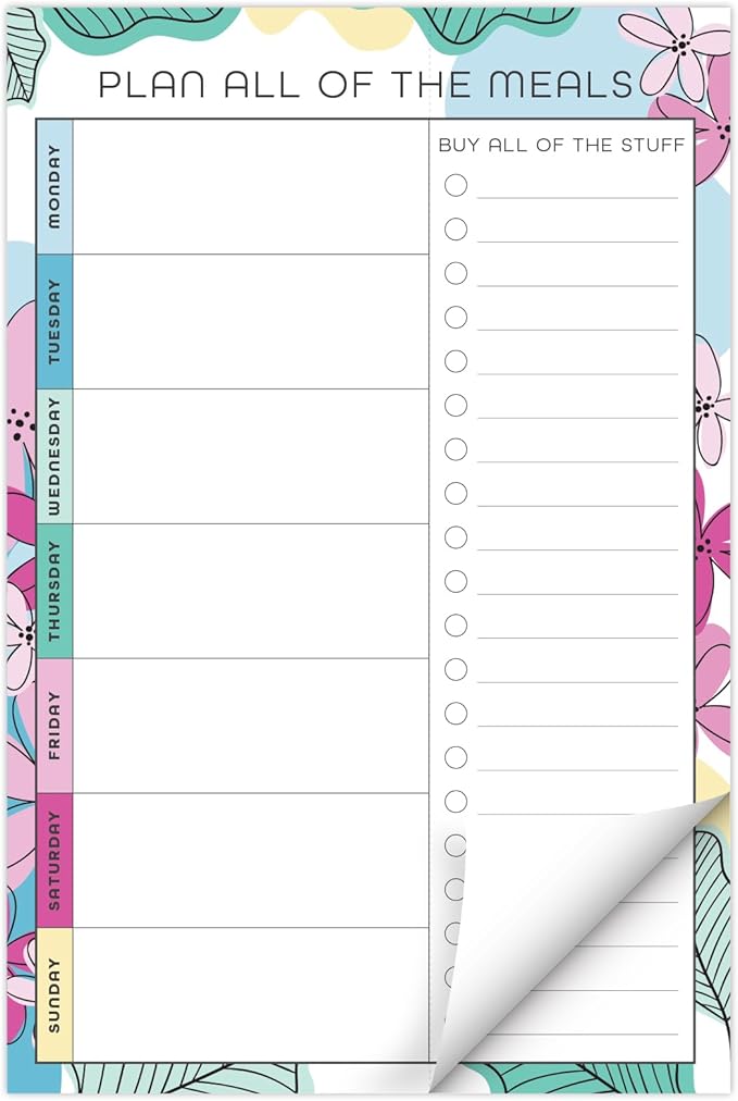 Global Printed Products 6" x 9" Vertical Meal Planning Pad, 60-Sheets, Sketched Floral