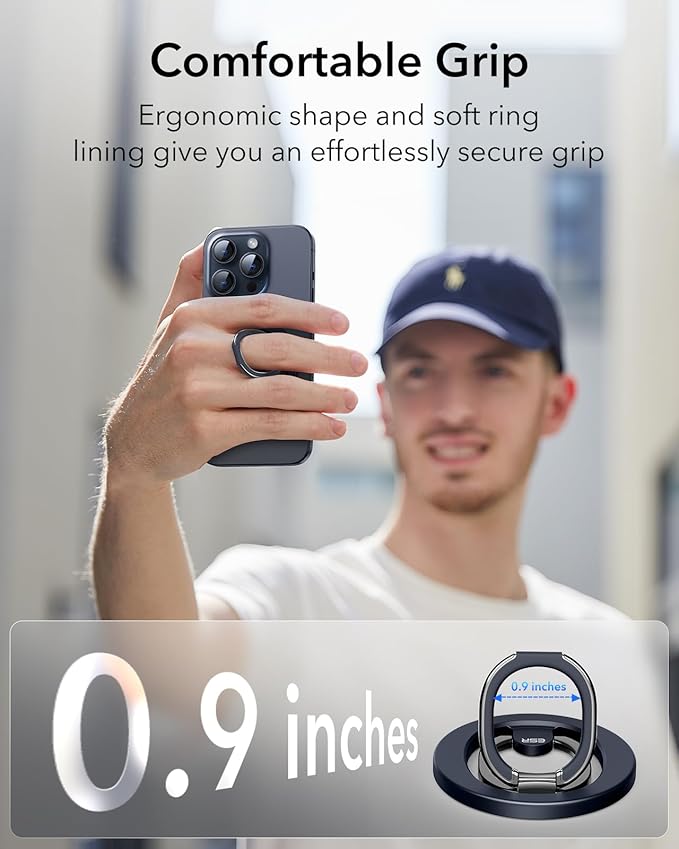 ESR Magnetic Phone Ring Holder, for MagSafe Ring Holder, Magnetic Phone Grip with Adjustable Stand, Compatible with MagSafe Phone Grip, for iPhone 17/16/15/14/13/12, S25, Pixel 10, Blue Titanium
