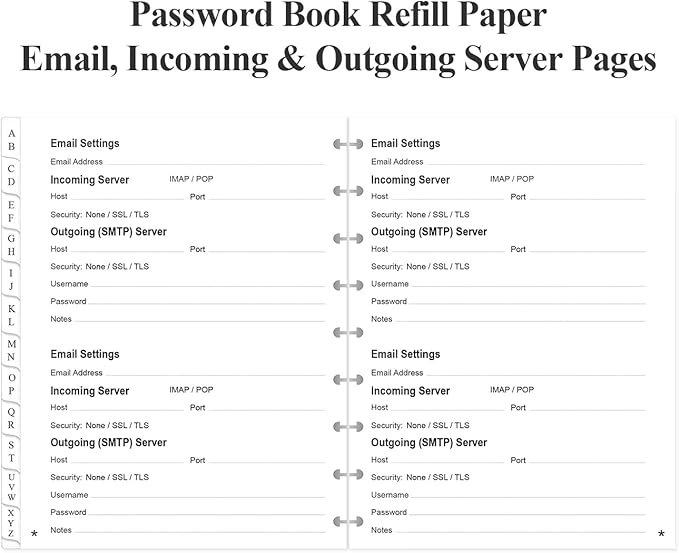 9-Disc Discbound Password Book Refills for Happy Planners - A-Z Password Notebook Refill Paper with Alphabetical Tabs, 120gsm White Paper, 7" x 9.25"