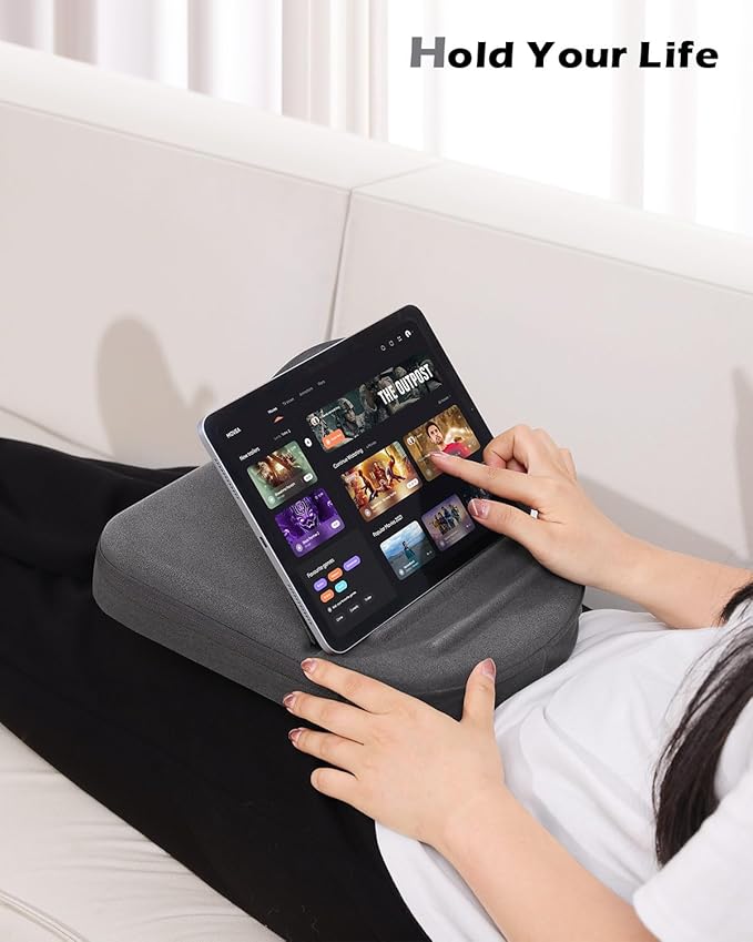 MoKo New Tablet Pillow Stand - Adjustable Viewing Angles Design, Tablet Pillow Holder for Lap/Bed/Desk, with Stylus Pen Holder, Compatible with iPad Pro 11/10.9/10.2 Up to 11", Phone, Book, Gray