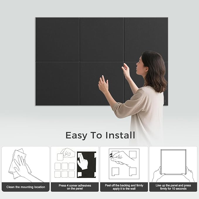 Large Felt Bulletin Board Tiles 36" x 24" Cork Board Alternative 6 Pack with 40 Adhesive Tabs Felt Wall Tiles Cork Boards for Walls Thick Slat Wall Panels for Home Office Classroom Decor