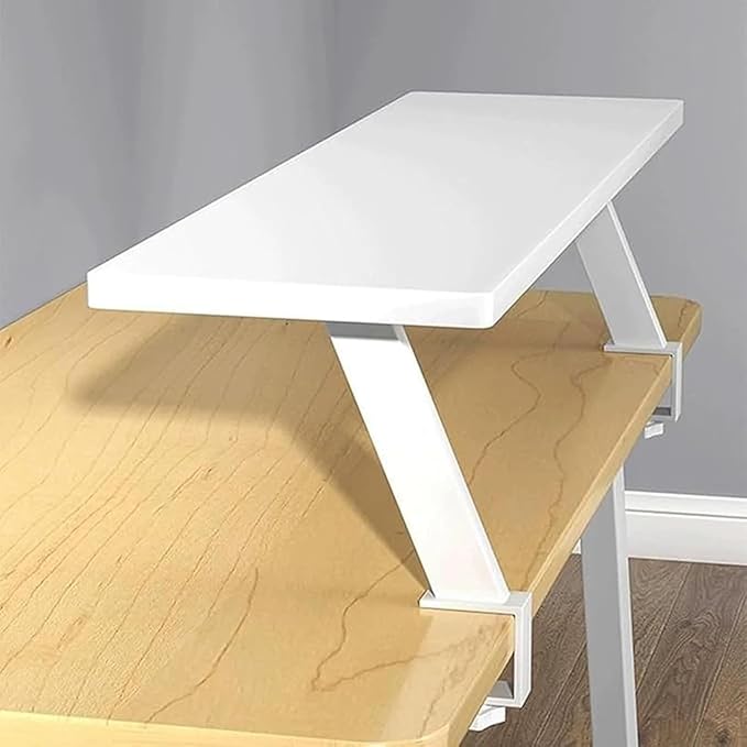 AWSAD Clamp on Desk Shelf, Desktop Extender Storage Organizer Adjustable Floating Desks Shelf for Office, Dorm, Home Desk Organization, White (23.6 x 7.8 in)