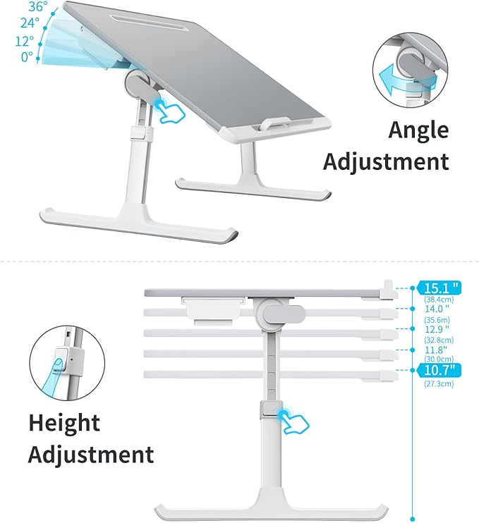 Laptop Bed Tray Table, SAIJI Adjustable Bed Desk for Laptop, Foldable Laptop Stand with Storage Drawer for Eating, Working, Writing, Gaming, Drawing (Khaki Gray, X-Large)