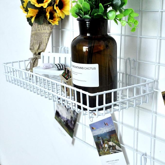 Black Metal Wire Hanging Basket, Multifunction Creative Mesh Wall Grid Holder Storage Organizer Plant Holder Shelf Flower Pots Black Coated