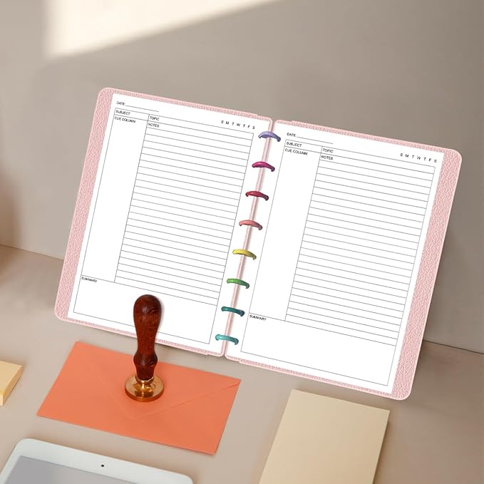 Junior Size Cornell Notes Filler Paper - A5 TUL Custom Note-Taking System 8 Disc Discbound Refill Pages, 50 Sheets/100 Pages, 100 gsm White Paper, 5.8" x 8.3"