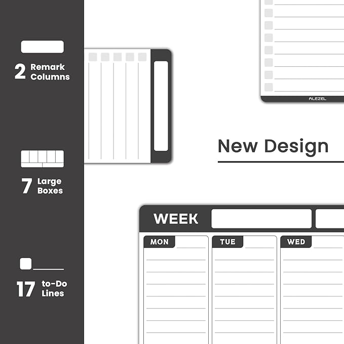 Weekly Dry Erase Board for Refrigerator, Magnetic Weekly Calendar Planner for Fridge, Set of Magnetic Weekly Calendar & 2 List Whiteboards, 4 Markers + Eraser