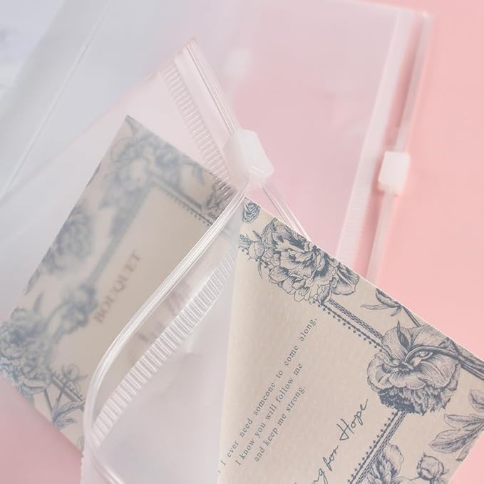 Clear Zipper Pocket for Travelers Notebook, 4 Insert Personal Size Pouch Refill with 4 Elastic Bands for TN Accessories Paper Card Holder