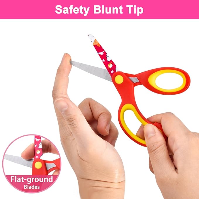Left Handed Kids Scissors, Lefty Safety Toddler Children Scissors, Small Craft Scissors with Blunt Tip - Fun Print Blade, Great for DIY, Arts, Home, School Classroom Use, Assorted Color, 6-Pack