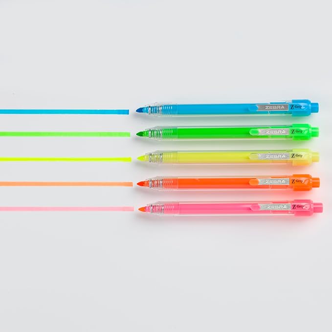 Zebra Pen, Z-Grip Retractable Highlighters, Chisel Tip, Neon Yellow, Transparent Barrel, Click-Style Retractable Design, Built-In Metal Clip, Ideal for School and Office, 12-Pack (71250)